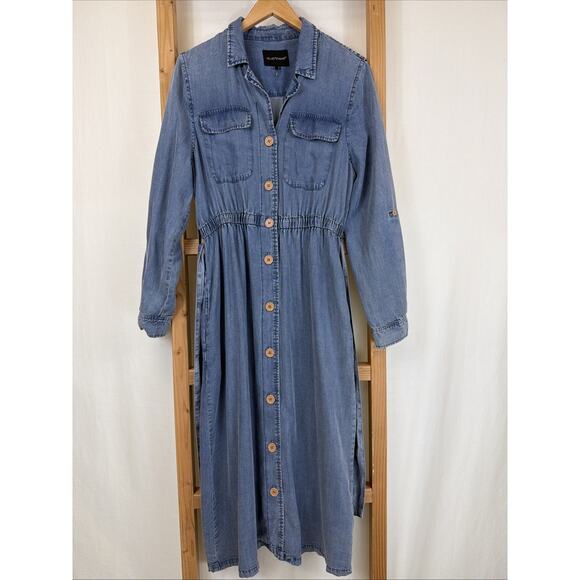Velvet Heart Dresses & Skirts - NWT Velvet Heart Blue Pockets Elastic Waist Button Up Shirt Dress #1414 Size SM